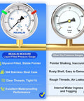Comparison of Beefy Stainless Steel Liquid Filled Pressure Gauge 0 to 30 Psi vs other dry pressure gauge highlighting features