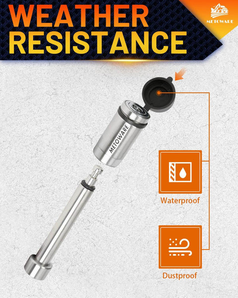 Stainless Steel Trailer Hitch Lock That Locks It Down For Class III And IV Hitches Five Eighths Inch Pin Fits Two Inch And Two Point Five Inch Receivers Heavy Duty Anti Theft Receiver Lock With Eight Anti Rattle O Rings And Waterproof Cap showing open waterproof cap, emphasizing weather resistance.