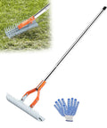 Heavy Duty Thatch Rake for Lawns 15 Inch with Detachable 64 Inch Handle and Adjustable Head Two Sided Dethatcher Rake with gloves