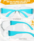 Unisex Safety Glasses Bulk Pack 84 Pairs With Polycarbonate Lens, side and front view, blue frame shown, one size fits all.