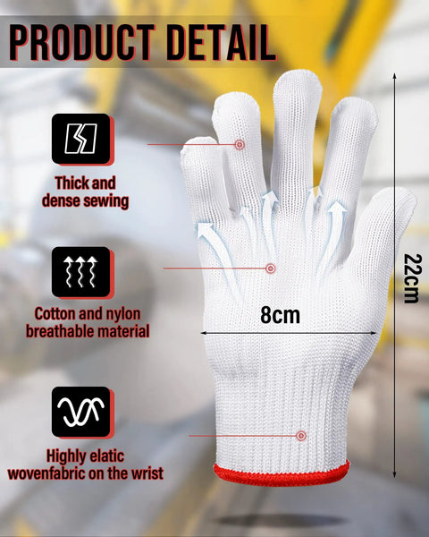 Close-up of detailed features on 36 Pairs Work Gloves With White Polyester Liners, Non Slip And Launderable, Durable Construction Gloves.
