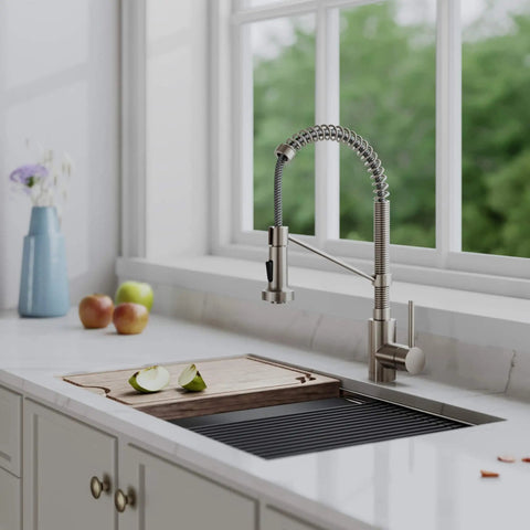 Bolden Commercial Style Two Function Pull Down Kitchen Faucet With Single Handle And High Arc Spout Spot Free Stainless Steel Finish