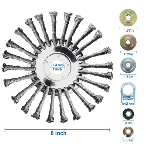 8 Inch Steel Wire Weed Eater Head With Universal Adapter Kit For Trimmer And Brush Cutter, top view with size details