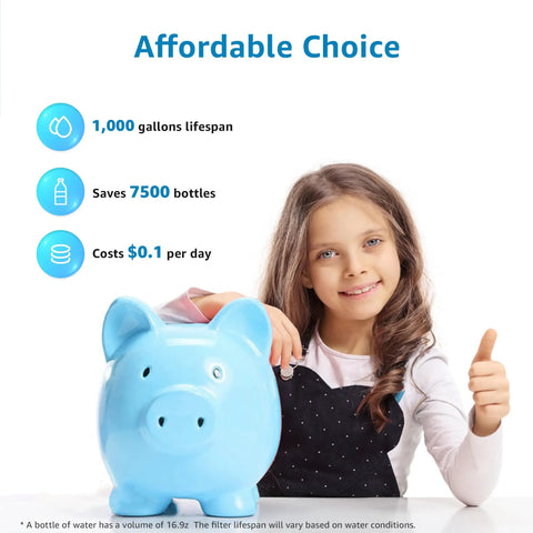 Girl with piggy bank illustrating savings of Top Notch Fluoride Filter Replacement for Berkey PF-2 Gravity Water Filter Compatibility