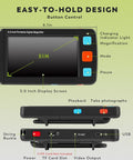 Diagram of a 5 Inch Portable Digital Magnifier With 4X To 32X Zoom And Foldable Handle For Quick Reading On The Go, showing button controls.