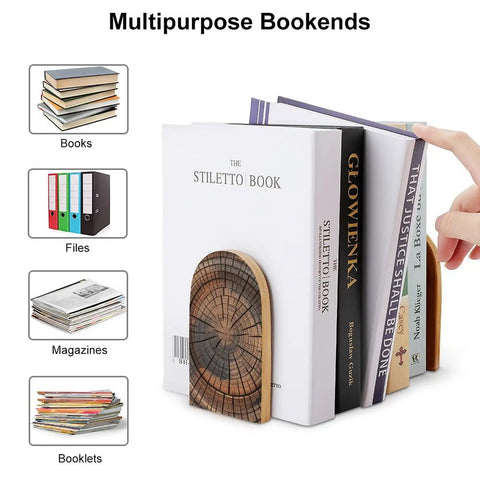 Rock Solid Tree Stump Wood Bookends With Non Slip Heavy Duty Metal Bases And Solid Beech Frame To Give Your Reading Pile Serious Grip And Keep Your Desk Setup Locked Tight