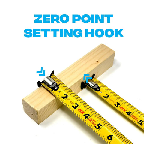Rugged 25 Ft Tape Measure With Nylon Coated 1.25 Inch Blade, Dual Magnet Hook, Shockproof ABS Housing, Stands Out Up To 13 Ft on wood block