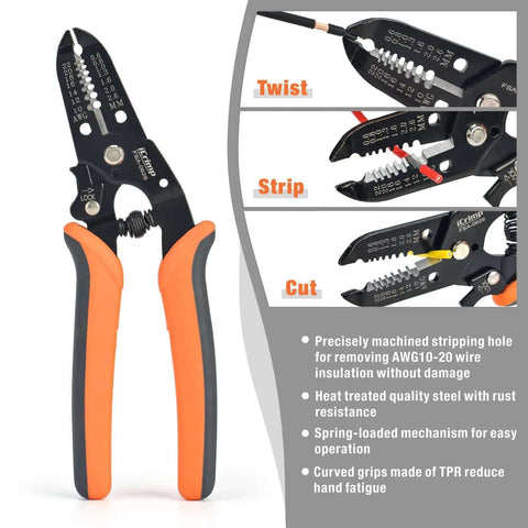 Wire stripper tool from Pro Grade Ratchet Wire Crimping Tool Set With 5 Interchangeable Jaws For Insulated And Non Insulated Terminals AWG 20 To 2