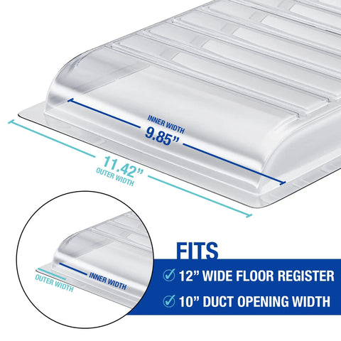 Diagram of Air Vent Extender For Under Furniture With Installation Tape Low Profile Design Strong Plastic dimensions and fit