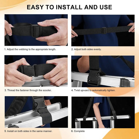 Heavy Duty Scooter Carry Strap With Quick Release Buckles And Anti Slip Pad For Electric Scooters Folding Bikes And Yoga Mats 55 Lb Capacity Lightweight Portable Easy On The Shoulders, black strap on scooter frame
