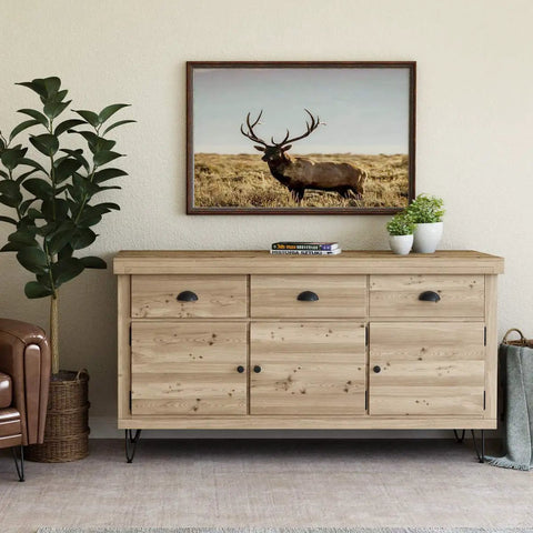 Wooden cabinet with 6 Inch Heavy Duty Hairpin Furniture Legs With Rubber Feet Satin Black Steel 300 LB Capacity 4 Pack for a modern look