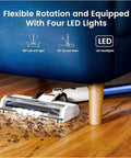 BeastMode Cordless Stick Vacuum Delivering Kickass 45Kpa Suction And Antitangle Brush cleaning dirt under furniture with LED lights.