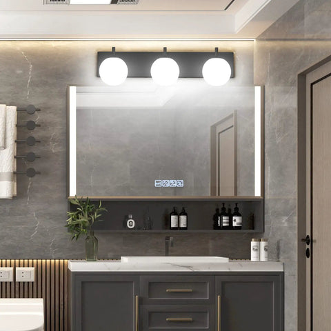 Matte Black Vanity Light 3 Light Over Mirror Dope Modern Bathroom Fixture With Milky White Glass Shades, Black Wall Light For Bath, Dimmable G9 US Socket, No Switch On Lamp, Easy Install, Standard US Junction Box