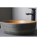 SDVantage Countertop Bathroom Sinks Ceramic Carving/Oval Bathroom Sink Handmade Countertop Vessel Bathroom Sink 15.7 X 10.6 X 5.1 Inches with black faucet.
