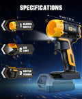 Air Duster 380W Beast Power Brushless High Speed Motor 100,000 RPM Turbo Jet Fan with battery space, nozzle, LED light, and switch.
