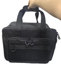 12V Plug In Electric Car Cooler Bag, 25 Liter Portable Beverage Fridge, black cooler bag shown with hand grip.