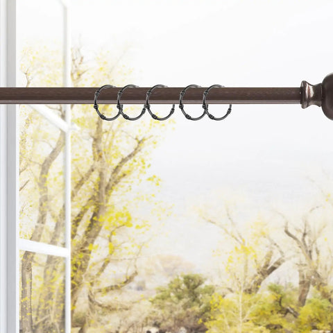 Heavy Duty Zinc Alloy Shower Curtain Rings Set, Black Hanging Hooks With Smooth Glide O Rings on a window curtain rod