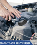 Mechanic using a wrench near a car engine with a 2 Pack 6 Ton Jack Stand Rubber Pads Anti Slip Floor Jack Grip Pads With Slotted Lift Buffer visible.