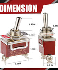 Waterproof 12V 30A SPST Toggle Switch 2 Pin On Off dimension illustration with metal design and size measurements