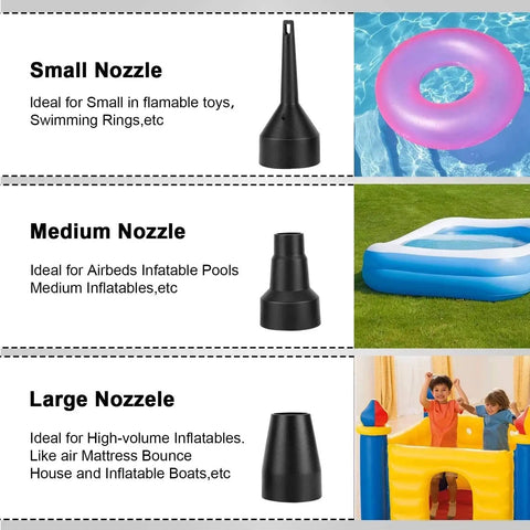 Portable Electric Air Pump Inflator 12V And 220V Rechargeable Compressor With Battery For PVC Boats Mattresses Pool Raft Bed Quick Fill Nozzles