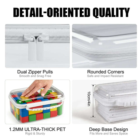 Chill About Packing With These Big Time Clear Hard Shell Zipper Storage Cases Featuring Deep Capacity Organizer Pouches, showing dual zipper pulls and deep base design.