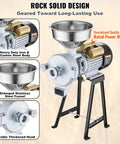 Electric Grain Mill Grinder 3000W 2 In 1 Wet And Dry Grinding with funnel feeder and stainless steel body on stand