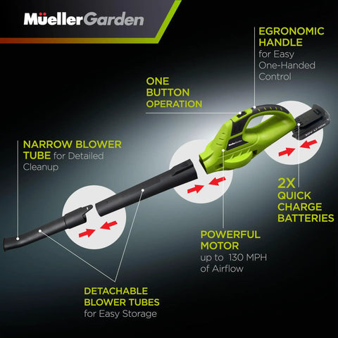 UltraStorm Cordless Leaf Blower With Dual 20V Batteries For 2X Runtime, 140 MPH Brushless Motor, Lightweight design overview