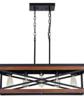 Dope Industrial Rustic Wood And Metal Linear Pendant Chandelier With Five Lights For Kitchen Island Dining Room And Living Room Black Finish