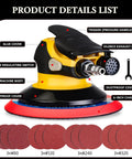 Low Noise 6 Inch DA Sander For Auto Body, Lightweight Dual Action Pneumatic Orbital Sander With Noise Reduction Design, High Speed 12000-13000 RPM At 0.8 MPa, Ergonomic Grip, Includes 12 Sandpapers For Quick Finishing