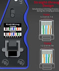RJ45 Crimp Tool Kit For Cat5 Cat5e Cat6 Cat6a Ethernet With Pass Through Connectors showing wiring guide and straight-through design