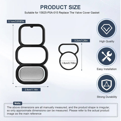 Image showing sizes for Honda Civic Si 1999 2000 VTEC Solenoid Gasket Kit Replacement Upper And Lower Head Valve Gasket Set Spool Valve.