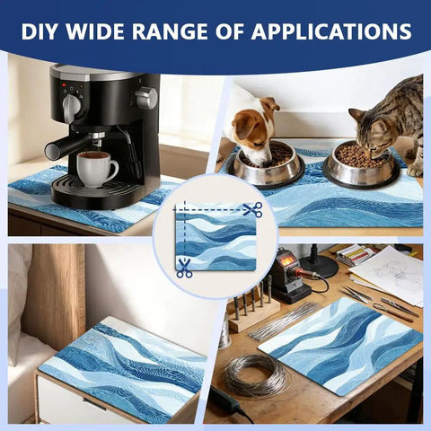 Washing Machine Topper And Dryer Surface Guard 23.6x19.7Inch Waterproof Dust Cover Laundry Mat with blue wave pattern in use.