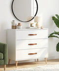 White dresser with Leather Drawer Pulls Set With Brown PU Leather Straps, includes 4 mounting screws, in modern room decor.