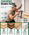 Man using Pro Trade 16 Gauge Finish Nails 2-1/2 Inch Galvanized Straight T Head Design for trim work and custom woodworking.