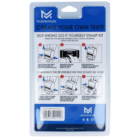 Instructions for No Mess Self Inking Custom Stamp Kit With Dual Shade Blue And Red Ink Pads And Handy Tweezers