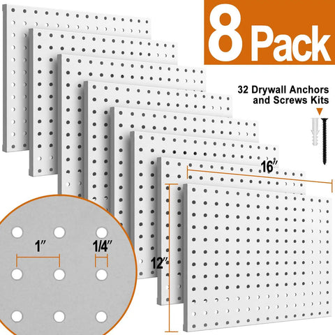 Built Tough As Nails Eight Piece Steel Pegboard Panels 16 By 12 Inch Heavy Duty for Tool Organization with Anchors and Screws