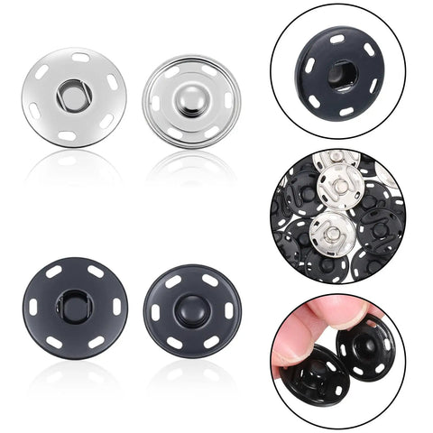 12 Sets Large Sew On Metal Snaps For Clothing 19mm Diameter Press Studs For Fabric And Garment Closure Black And Silver Includes Front And Back Components
