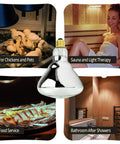 Uses of 250 Watt Red Infrared R40 Heat Lamp Bulb For Bathroom Showers, food service, saunas, and pet care