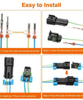 Linkstyle 10 Sets of Heavy Duty Weather Pack Connectors For 14 To 12 AWG Wires Featuring Waterproof Housings Male And Female Plugs With Copper Terminals Perfect For Automotive Repairs And Quick Wire Splice Jobs That Stick Without Fail, installation steps