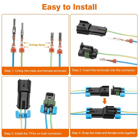 Linkstyle 10 Sets of Heavy Duty Weather Pack Connectors For 14 To 12 AWG Wires Featuring Waterproof Housings Male And Female Plugs With Copper Terminals Perfect For Automotive Repairs And Quick Wire Splice Jobs That Stick Without Fail, installation steps