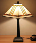 Mission Tiffany Style Stained Glass Table Lamp, Handmade Copper Foil Craft, 20 Inch Tall With 11-Inch Wide Lampshade.