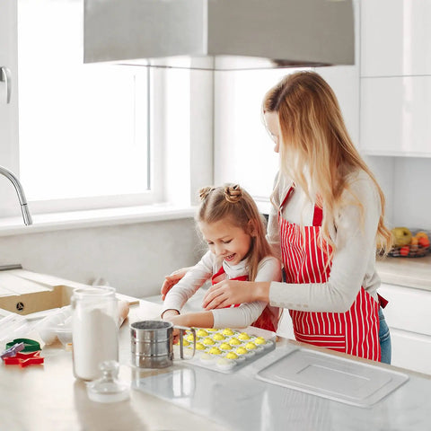 Two Pack Large Capacity Deviled Egg Carrier Tray With Lids Holds 60 Eggs Total Clear Plastic Egg Holder on kitchen countertop