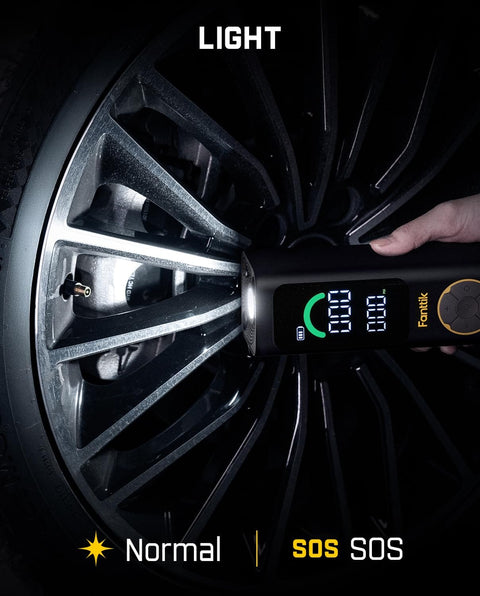 Using 2 In 1 Cordless Tire Inflator And Air Blower Portable Air Compressor With Light to inflate car tire at night
