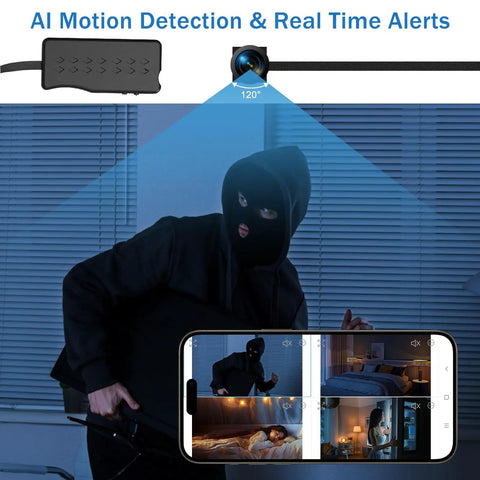 AI motion detection with real-time alerts on Low Key Hidden Camera Module Tiny Spy Cam Wi Fi for Inside Home 1080P
