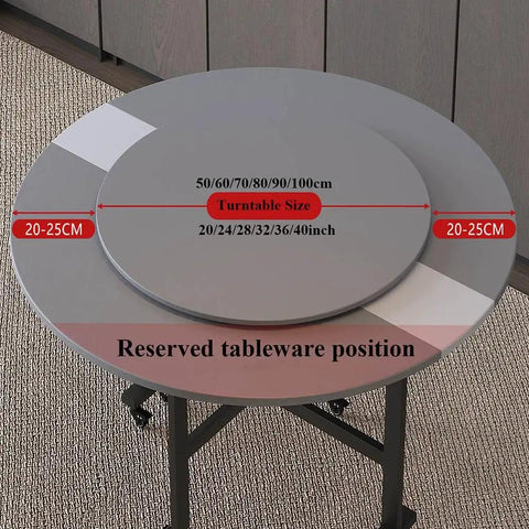 80cm Light Wood Lazy Susan Turntable With Smooth Glide Rotation Durable Serving Tray For Dining Room Tables shown on a circular table, highlighting size dimensions.