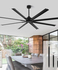 96 Inch Industrial Ceiling Fan Without Lights With 8 Reversible Aluminum Blades, 6 Speed Remote Control, mounted in dining area