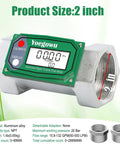 2 inch inline digital turbine flow meter with LCD display and aluminum alloy body, compatible with fuel and water systems.