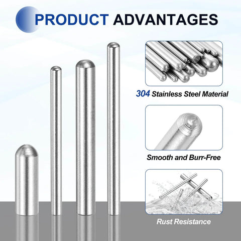 12 Pcs 304 Stainless Steel Dowel Pins 3x50 Mm Round Head Flat Chamfered End Furniture Dowels for DIY Projects and Shelf Supports visible
