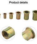 210 Piece Zinc Plated Flat Head Rivet Nut Set With 6 Metric Sizes M5 M6 M8 M10 And More, Heavy Duty Carbon Steel Fastener Kit For Automotive, Metalworking, And DIY Projects, assorted sizes