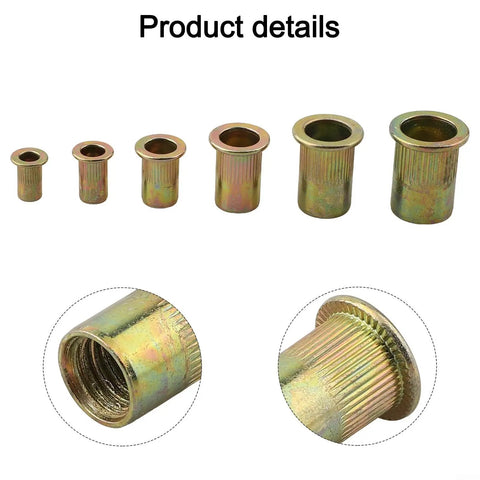 210 Piece Zinc Plated Flat Head Rivet Nut Set With 6 Metric Sizes M5 M6 M8 M10 And More, Heavy Duty Carbon Steel Fastener Kit For Automotive, Metalworking, And DIY Projects, assorted sizes